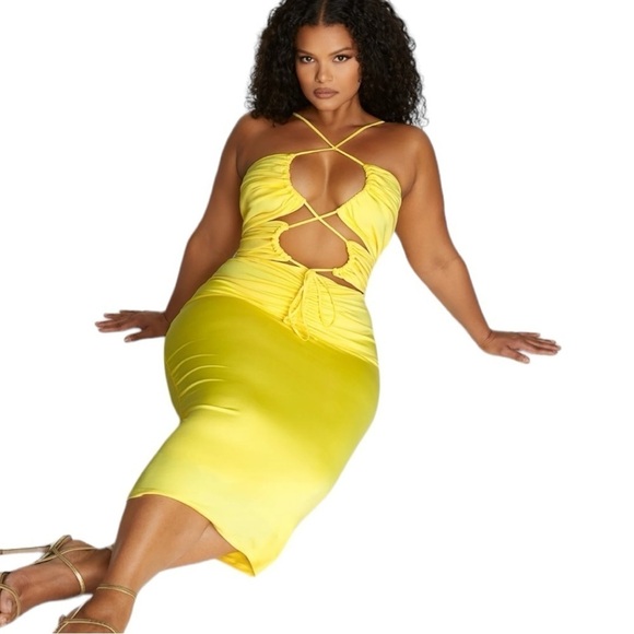 Fashion to Figure Dahlia Drawstring Detail Midi Dress Leslie Sidora X FTF Size 4 - Picture 1 of 7